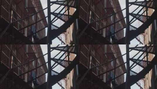城市住宅楼的防火梯高清在线视频素材下载