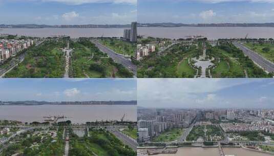 合集广东汕头城市绿化开放广场航拍高清在线视频素材下载