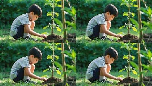 植树节主题儿童种树浇水环保活动高清在线视频素材下载