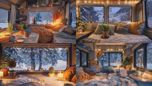 冬天温暖的房车故事片头 雪天温馨移动小家高清在线视频素材下载