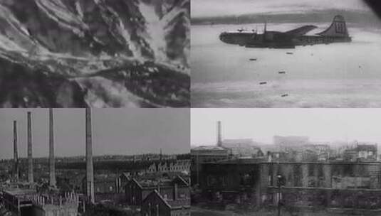 50年代朝鲜战争美军轰炸机炸毁平壤城市街道高清在线视频素材下载
