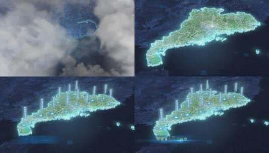 广东省地图-云雾俯冲勾勒轮廓高清AE视频素材下载