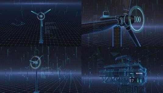 新能源 风力发电 风车 全息 海上风电高清AE视频素材下载
