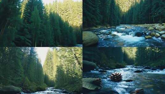 松涛阵阵 溪流潺潺 自然幽静之地高清在线视频素材下载
