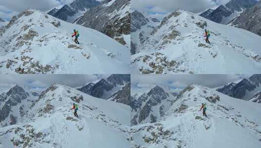 登山者攀登雪山的壮观场景高清在线视频素材下载