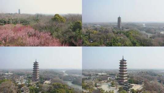 航拍大明寺塔及周边建筑全景高清在线视频素材下载