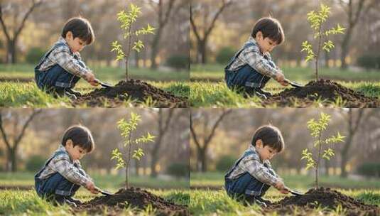 植树节主题儿童种树浇水环保活动高清在线视频素材下载
