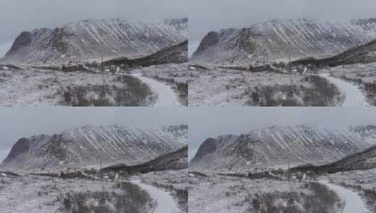 4K航拍雪山森林山脉天空冰雪高清在线视频素材下载
