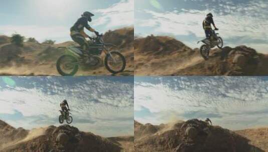 摩托车骑手在斜坡跳跃高清在线视频素材下载