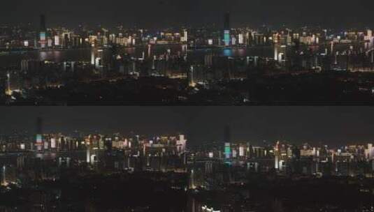 武汉江滩航拍夜景灯光秀二桥长江两岸高清在线视频素材下载