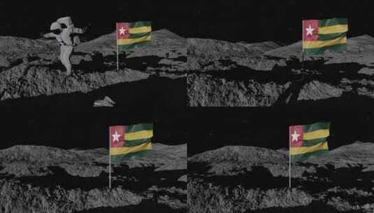 宇航员在月球上插多哥国旗高清在线视频素材下载
