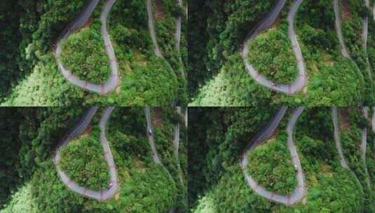 4K盘山公路汽车开跟踪俯视007高清在线视频素材下载