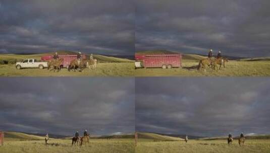 蒙大拿州清晨骑马的牛仔高清在线视频素材下载