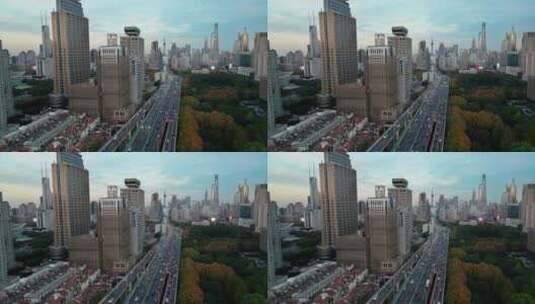 航拍高架桥城市交通高清在线视频素材下载