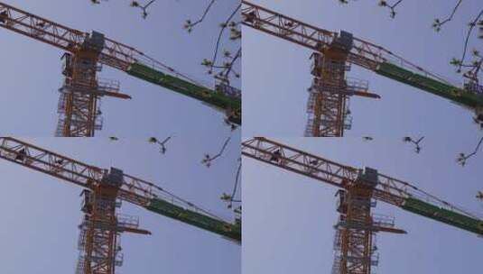 建筑施工工地老吊吊车塔吊高清在线视频素材下载
