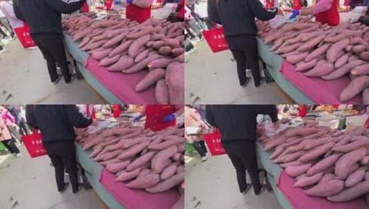 市场卖紫薯红薯白薯地瓜高清在线视频素材下载