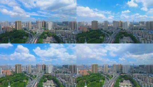 广州海珠城市建筑立交桥繁忙车流与蓝天白云高清在线视频素材下载