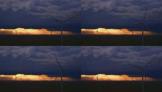 夕阳下风力发电场高清在线视频素材下载