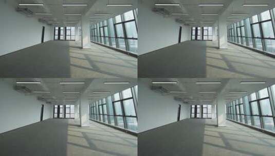 现代办公大楼没有隔断的敞亮空旷办公室高清在线视频素材下载