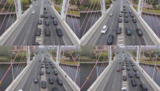 大连庄河建设大桥上的婚车车队高清在线视频素材下载