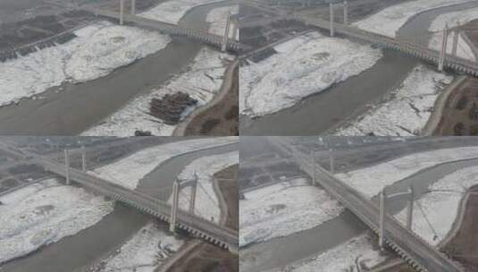 跨海大桥航拍河流冰封高清在线视频素材下载