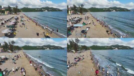 航拍深圳夏天的海边玩耍高清在线视频素材下载