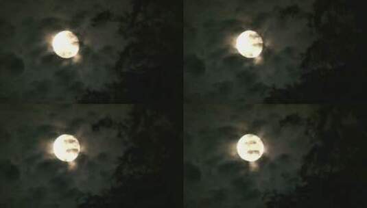 圆月下飘动的云海高清在线视频素材下载