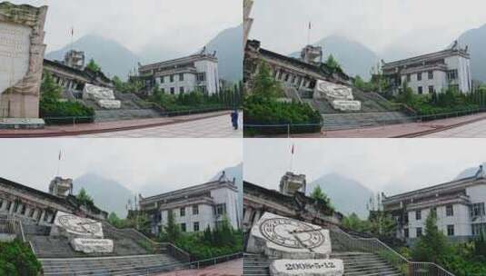 四川汶川大地震遗址纪念碑航拍高清在线视频素材下载