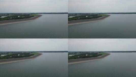 旅游景区湖北荆州洈水风景区人工大坝高清在线视频素材下载
