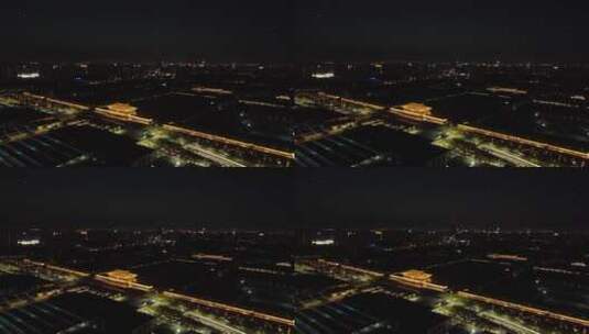 大明宫丹凤门火车站晚上航拍7高清在线视频素材下载