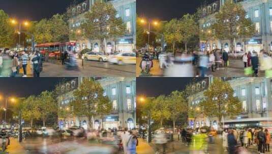 武汉江汉路夜景步行街商业街行人购物延时高清在线视频素材下载