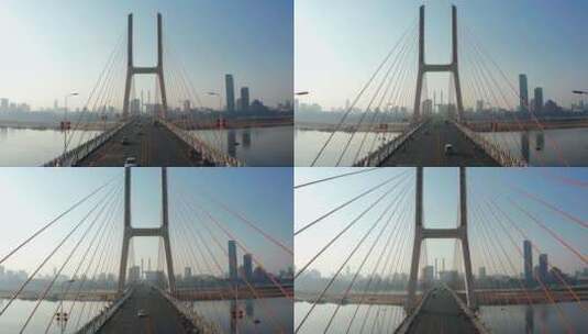 南昌八一大桥清晨正面航拍高清在线视频素材下载