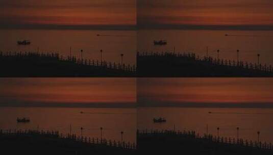 夕阳余晖下飞驰的摩托艇高清在线视频素材下载