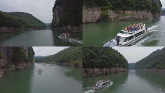 峡谷航拍游艇游船游览高清在线视频素材下载