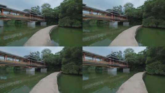 广西柳州山水风景龙潭公园风雨桥高清在线视频素材下载