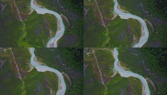 航拍雨中的川西莲花湖深处河谷湿地风光高清在线视频素材下载