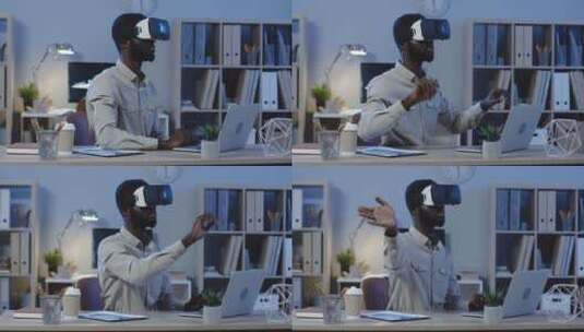 晚上戴着虚拟现实耳机的男人高清在线视频素材下载