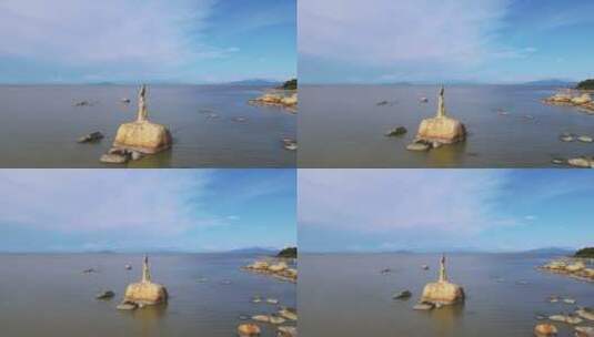 航拍广东珠海海景地标渔女雕像高清在线视频素材下载