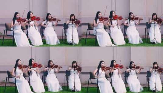 4K升格实拍草坪上演奏小提琴的女孩高清在线视频素材下载
