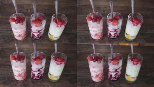 饮料冰激凌草莓水果特写高清在线视频素材下载