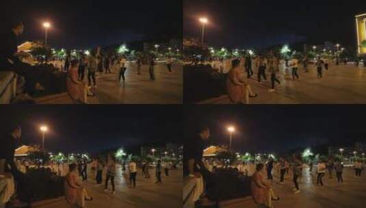 城市夜晚广场跳广场舞人群高清在线视频素材下载