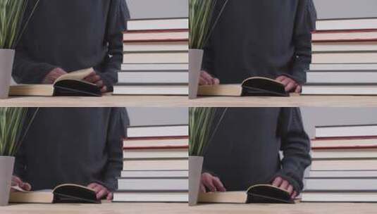 男人看书的广角镜头高清在线视频素材下载