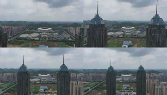 枣庄新城 双子塔 蓝天 文体中心  城市建筑高清在线视频素材下载