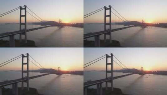 香港航拍青马大桥日落黄昏高清在线视频素材下载