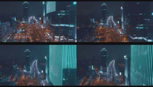 航拍城市夜晚的车水马龙高清在线视频素材下载