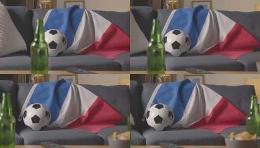 法国国旗挂在家里的沙发上高清在线视频素材下载