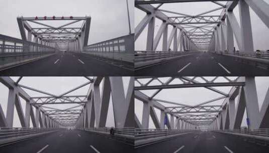 汽车视角开过大桥桥梁桥面道路高清在线视频素材下载