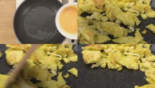鸡蛋液下锅炒熟高清在线视频素材下载