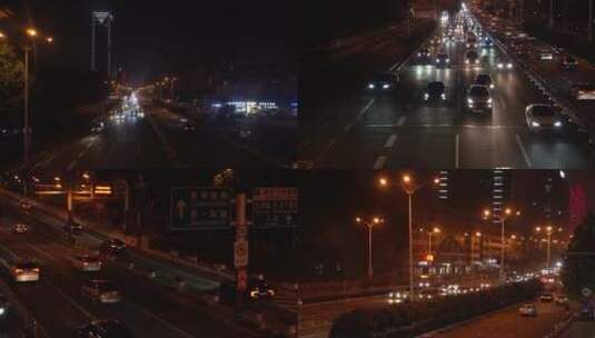 （多镜头）夜景城市马路车流高清在线视频素材下载