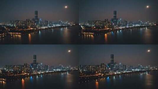 航拍深圳湾超级总部建设进展夜景高清在线视频素材下载